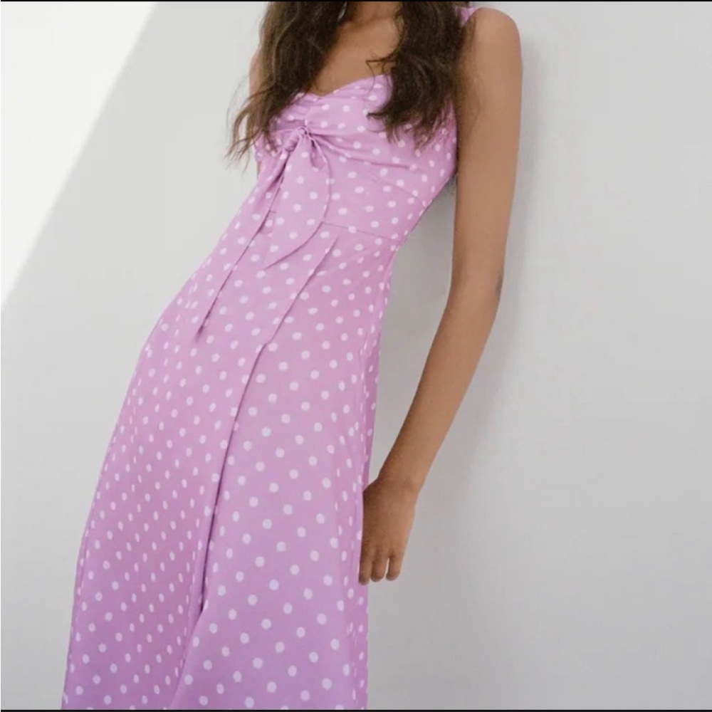 Zara Purple Polka dot Satin Dress